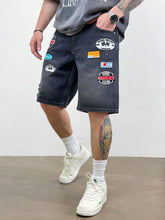 PANTALON SCURT DENIM PATCHED GRI INCHIS